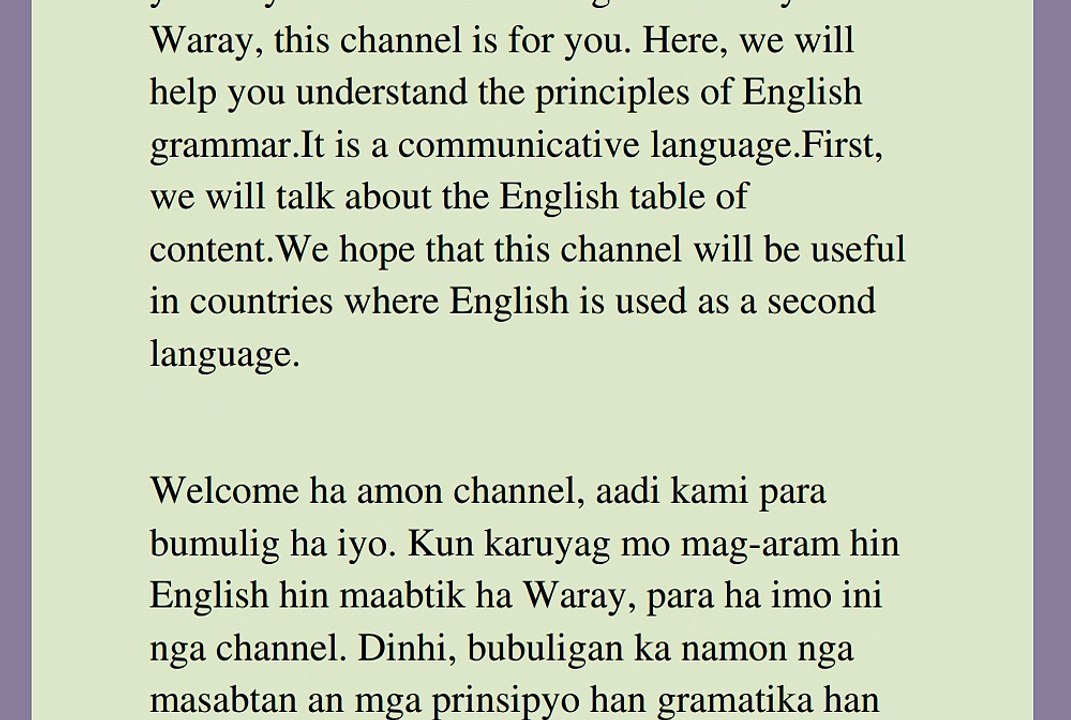 MAG-ARAM HIN INGLES HA WARAY(talaan han mga sulod ) ha imo kalugaringon nga yinaknan