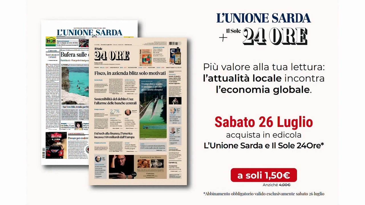 Il Sole 24 Ore compie 160 anni: evento venerdì a Porto Rotondo. Il quotidiano sabato in edicola con L'Unione Sarda
