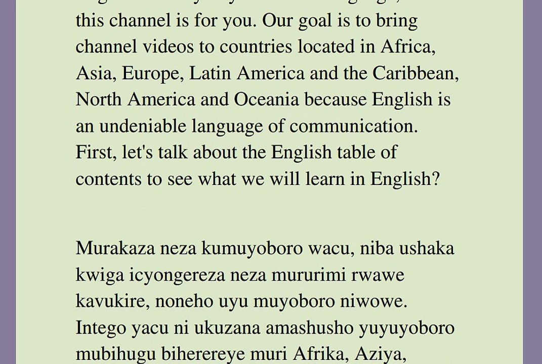 WIGE MU RURIMI RWAWE( icyongereza imbonerahamwe yibirimo)mu rurimi rwawe kavukire