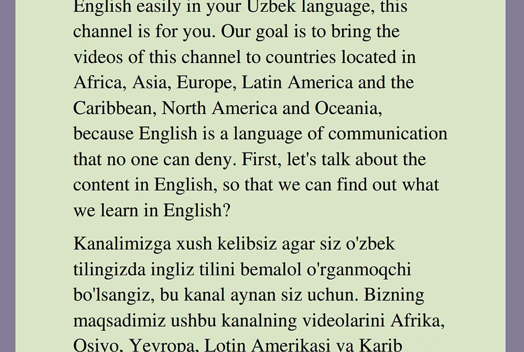 ingliz tilini o'zbek tilida o'rganing(Inglizcha mazmuni)ona tilingizda