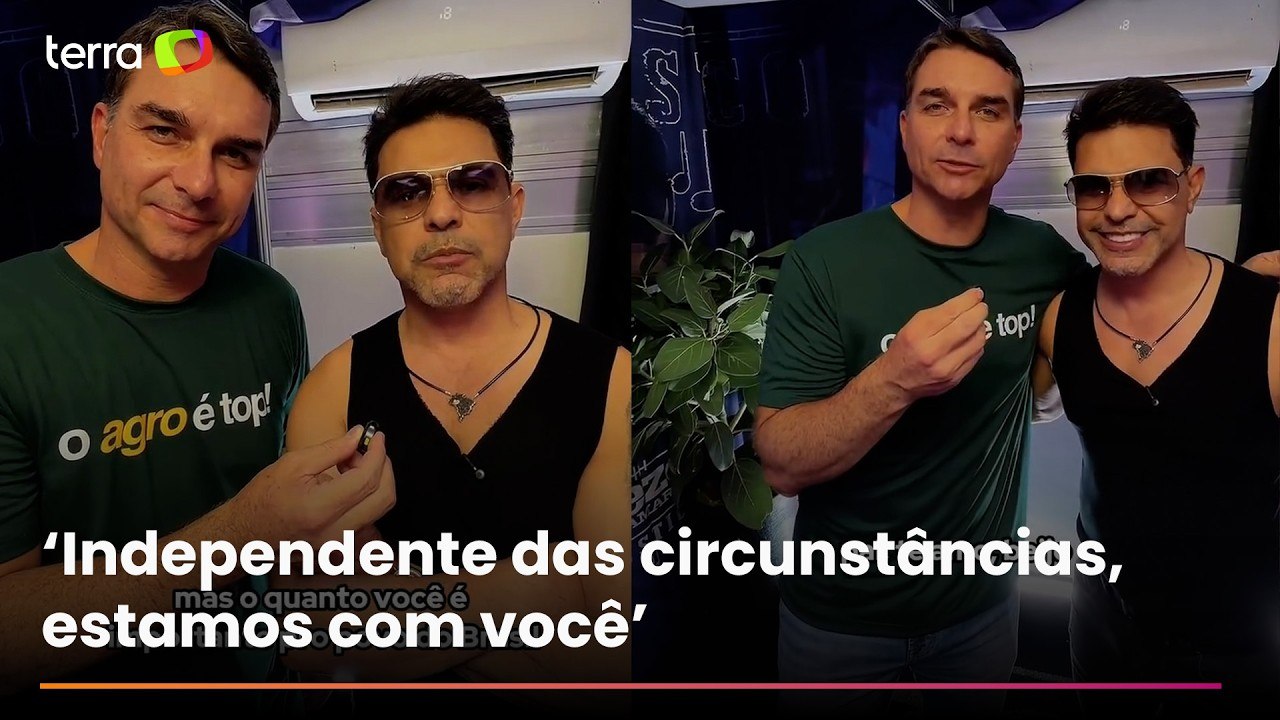 Flávio vai a evento do agro e grava recado de Zezé Di Camargo ao pai: ‘É muito importante para nós’