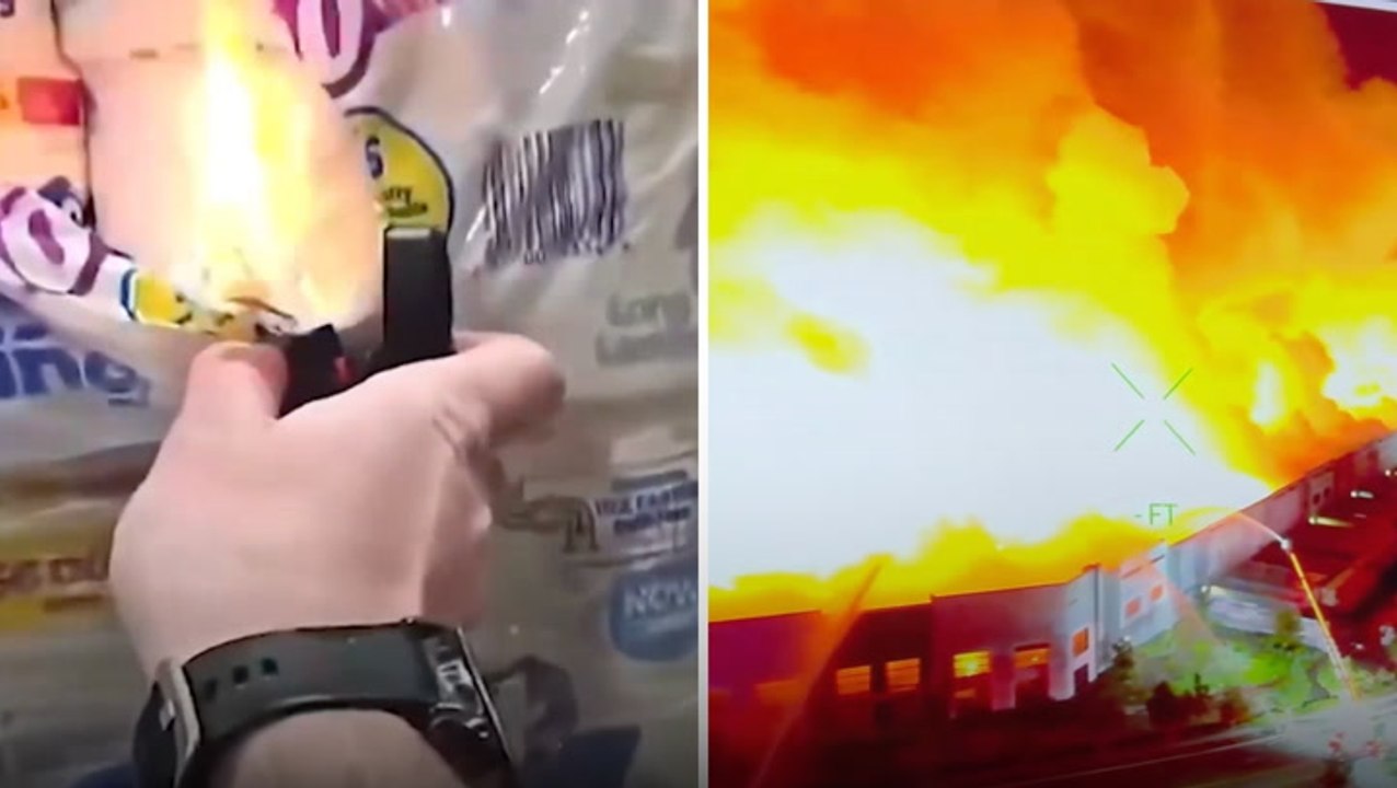 Video appears to show disgruntled employee starting giant warehouse blaze in California