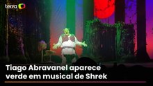 Tiago Abravanel surge verde e com próteses em primeiro preview de "Shrek, O Musical"; veja