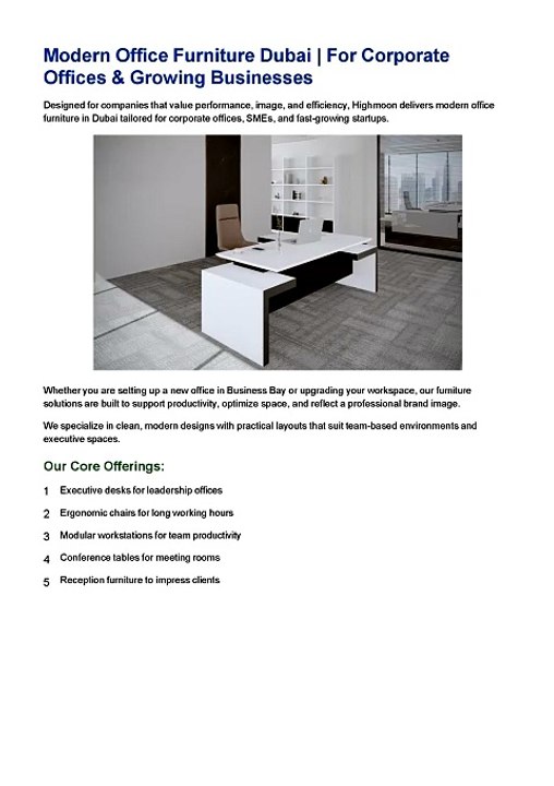 Modern Office Furniture Dubai | For Corporate Offices & Growing Businesses