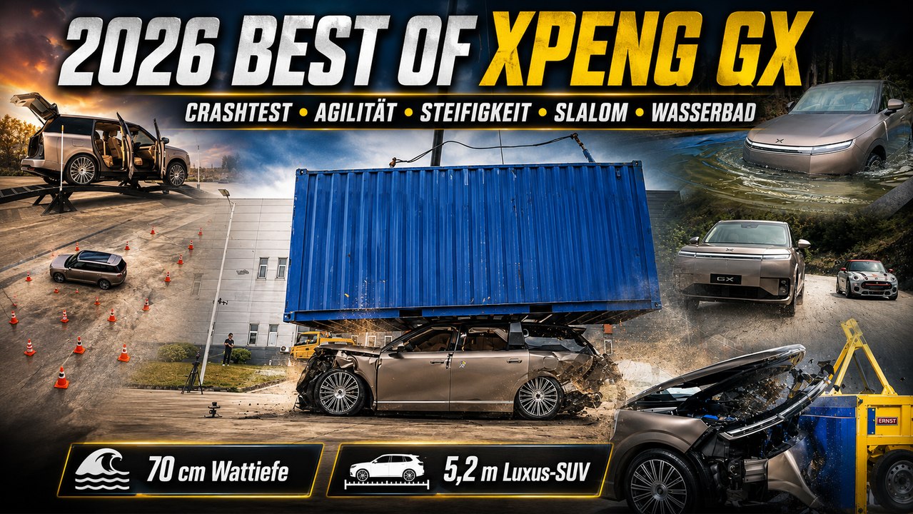 XPENG GX im Gelände, Slalom, Wasserbad und spektakulären Crashtests