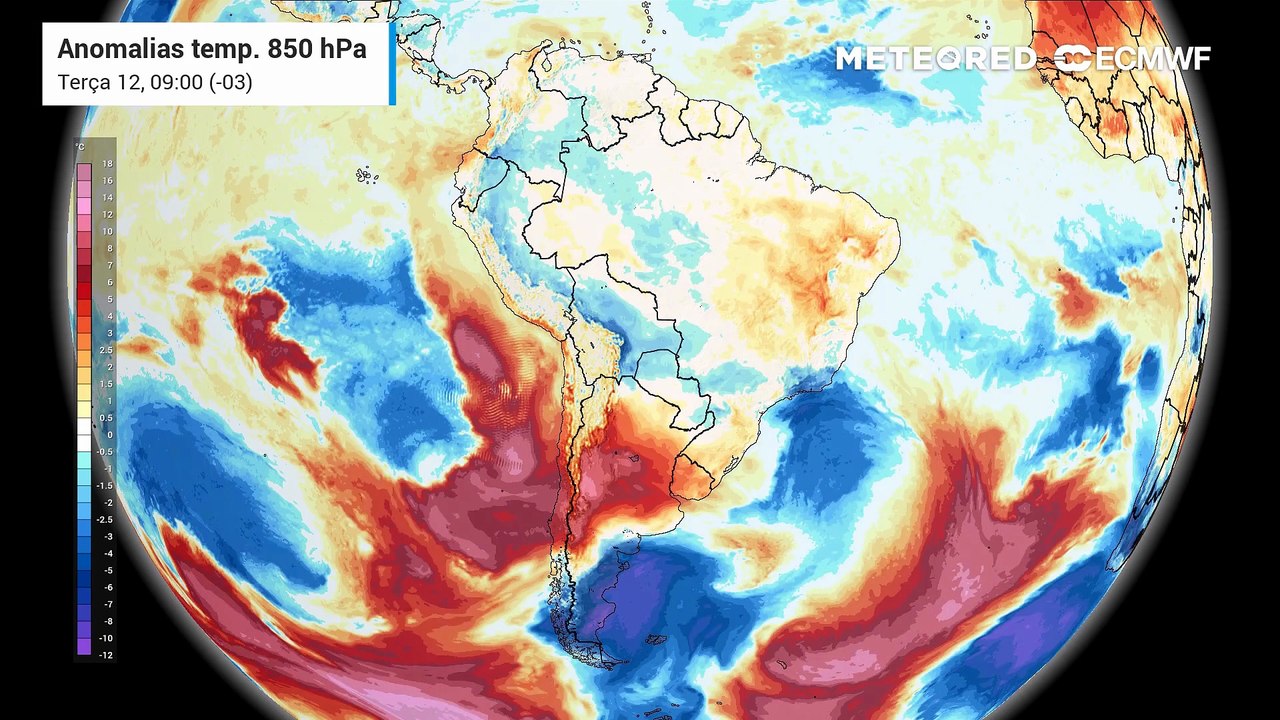 Terça-feira, 12 de Maio: Duas massas de ar polar avançam sobre o Brasil nos próximos dias