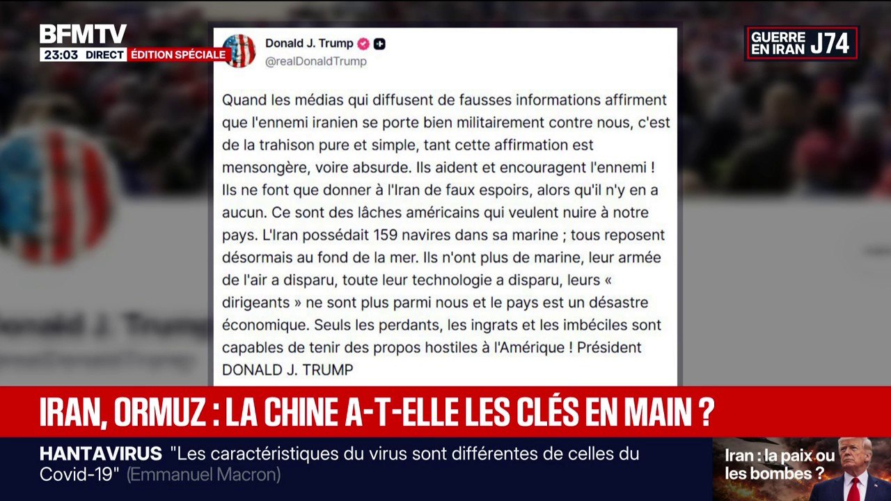 Marine, dirigeants, armée de l'air: Donald Trump s'en prend aux médias "qui diffusent de fausses informations" qui affirment que "l'ennemi iranien se porte bien"
