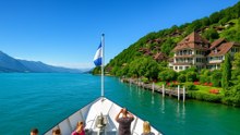 Thunersee Switzerland Lake Boat Ride and Alpine Views 4K 60fps