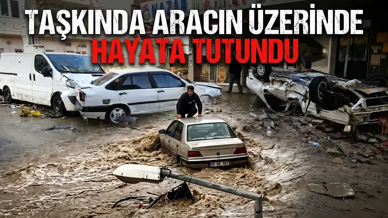 Sel Sularına Kapılan Aracın Üzerinde Kurtarılmayı Bekledi