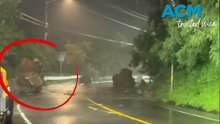Shocking moment boulders tumble onto Hawaiian highway