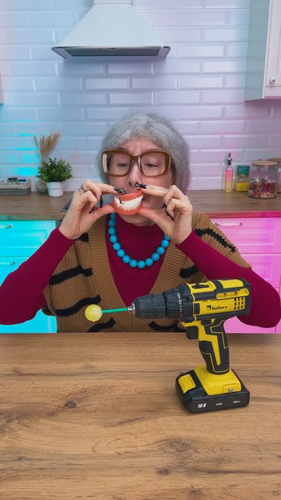 The lollipop drill challenge gone wrong 🍭🤣 #grandma #prank