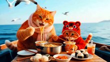 "Part 4 "       Beach Day & Fishing Fun | Mom Cat Daisy & Tiger-Hat Kitten Adventure 🌊🐟