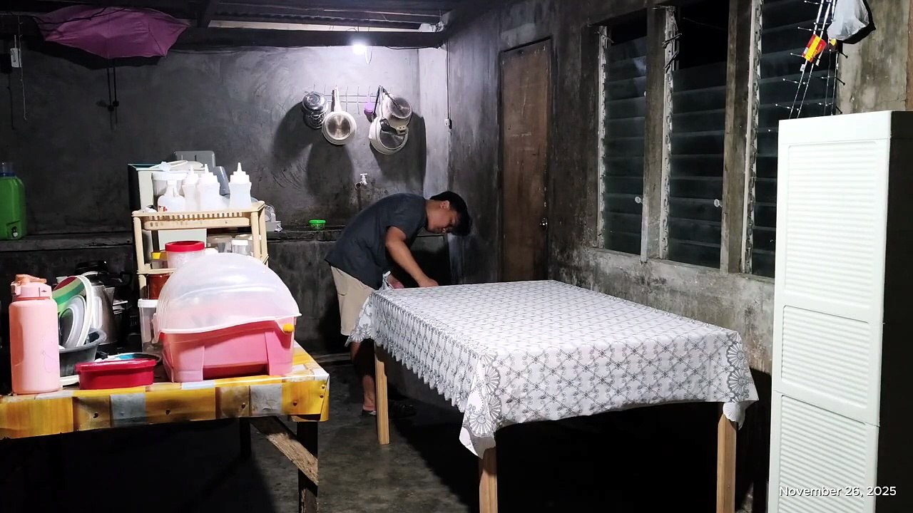 Mike Setting Up the New Table Cover