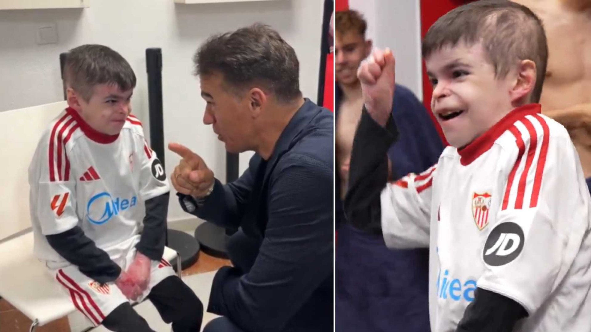 Leo, el niño sevillano con piel de mariposa, uno más en la fiesta del vestuario del Sevilla