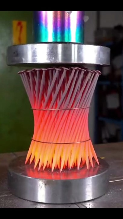 Hydraulic Press vs Red Hot Metal Pins 🔥 Crushing Experiment
