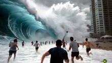 Ola gigante arrasa la playa | Vídeo IA cinematográfico