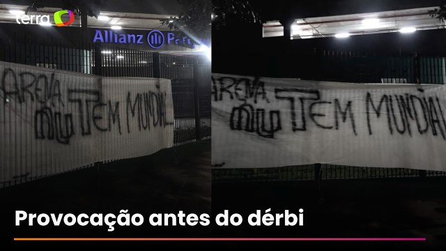 ‘Arena Nu Tem Mundial’: torcida do Corinthians estende faixa no Allianz e provoca o Palmeiras