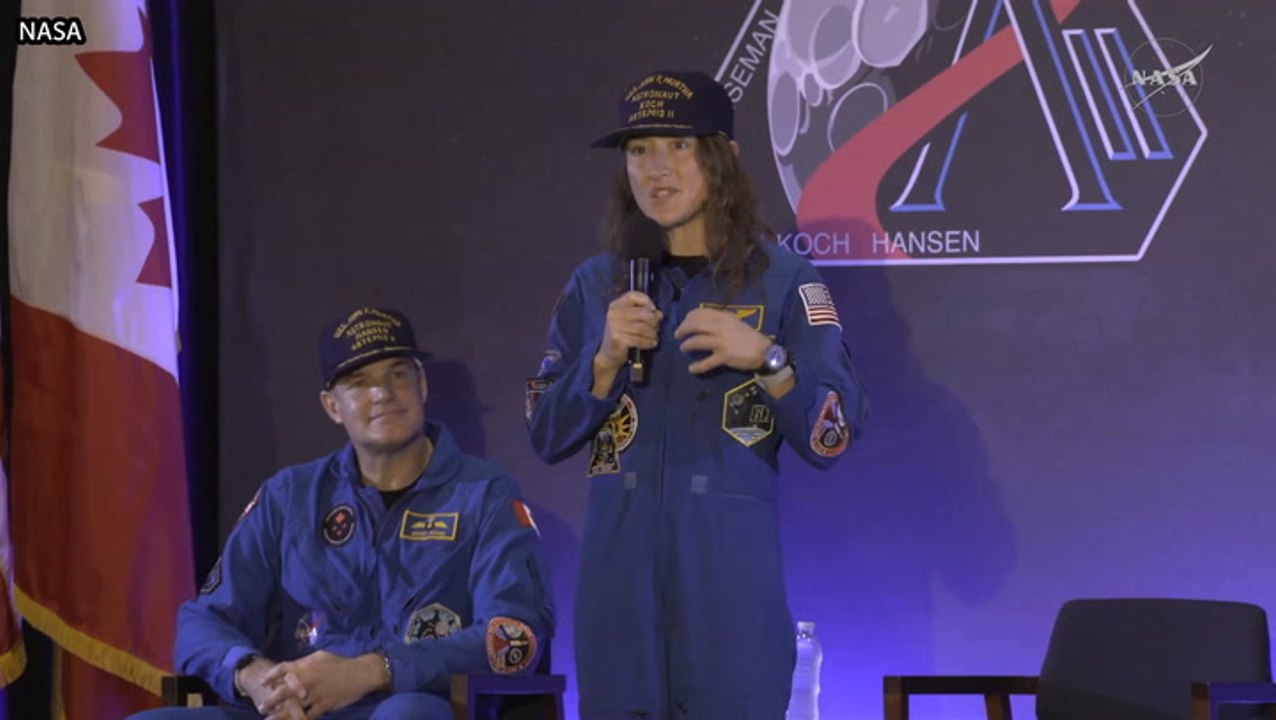 Christina Koch fights back tears as Artemis II crew given hero’s welcome
