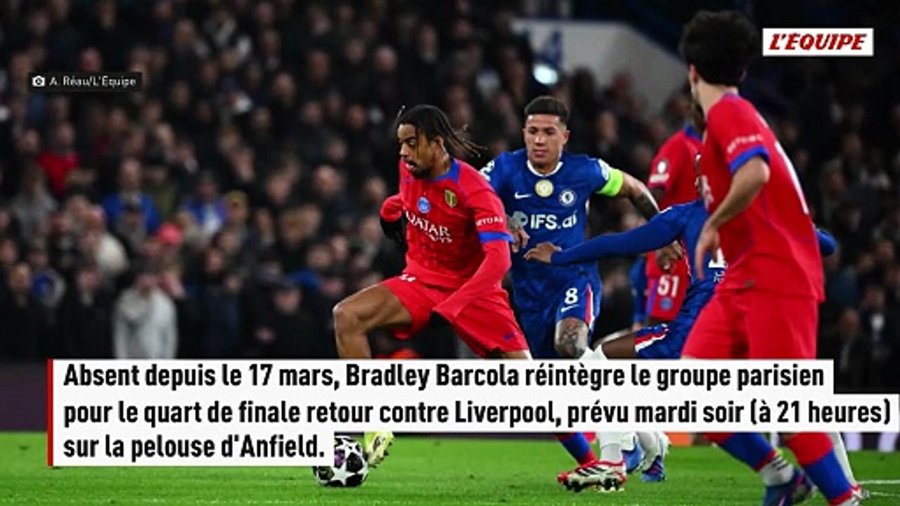 Le groupe du PSG avec le revenant Bradley Barcola pour le quart de finale retour de Ligue des champions contre Liverpool - Foot - Ligue des champions - PSG