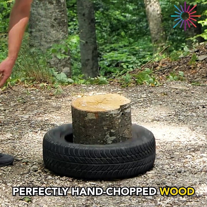 Split wood effortlessly with this tire trick! 👌