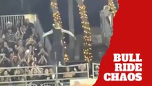 Cowboy walks away from bull ride before chaotic finish