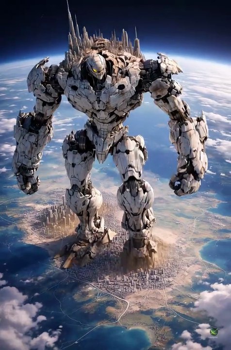 Giant Mech Walking Above Earth | Cinematic AI Video