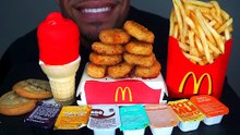 MCDONALD'S CHICKEN NUGGETS ICE CREAM CONE DIPPED CHOCOLATE CRISPY FRENCH FRIES BIG BITES ASMR MUKBAN