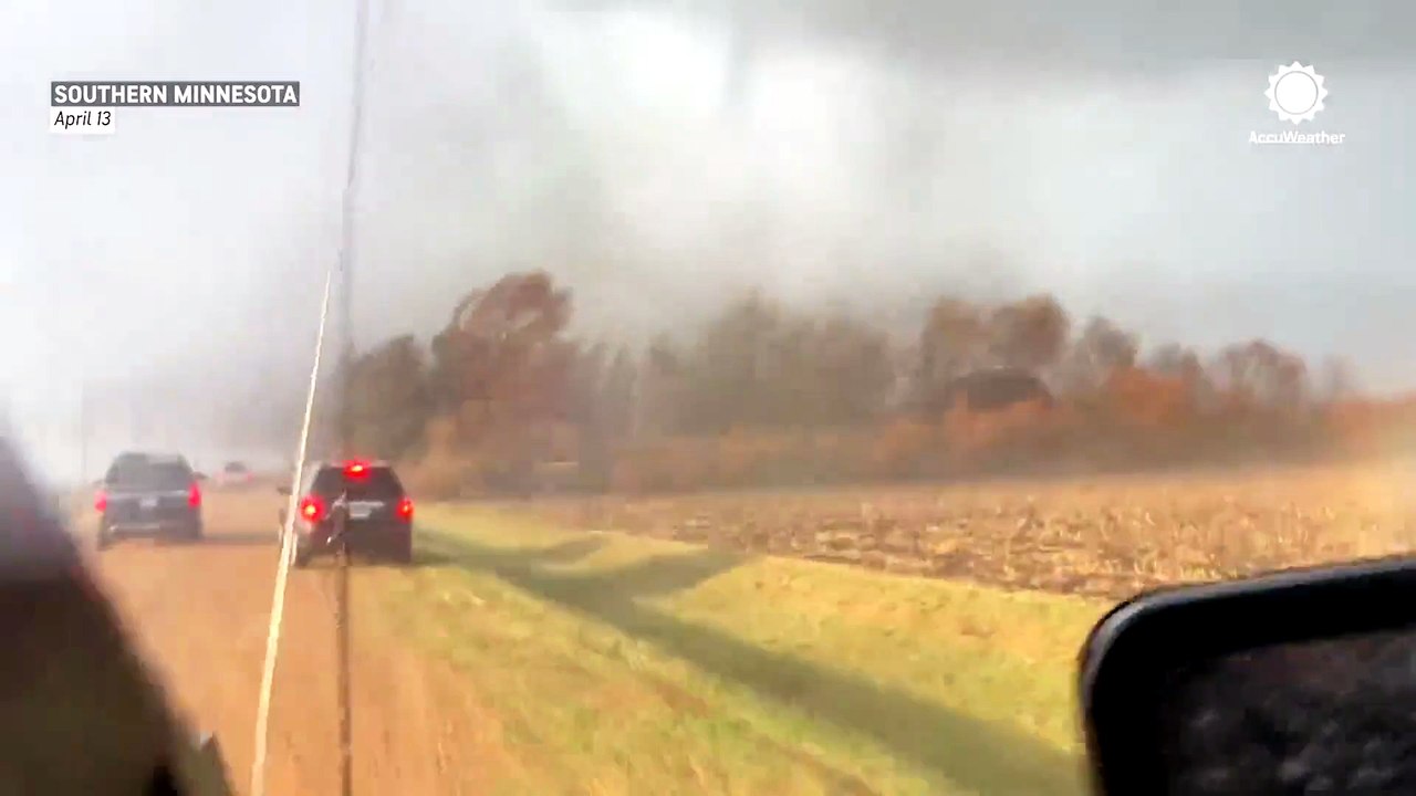Large stovepipe tornado tears across Minnesota landscape