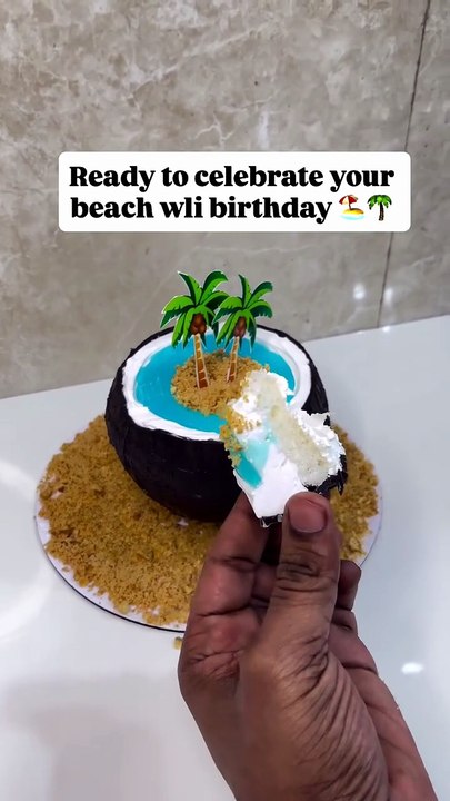 Tropical Coconut Island Beach Cake – Summer Themed Birthday Cake