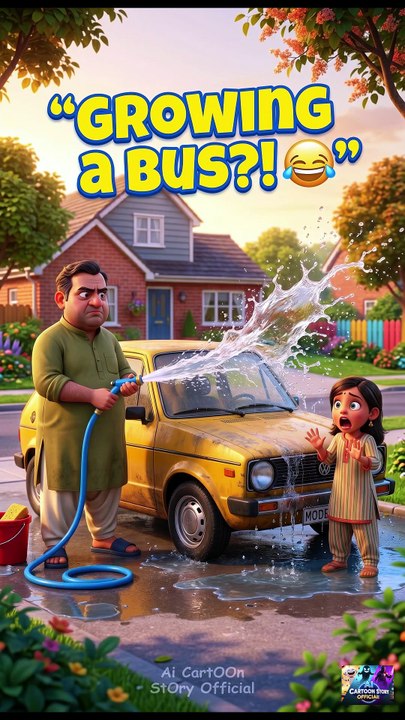 Pixar Style Funny Animation | Man Waters His Car to Grow a Bus 😂 | #shorts #ai #cartoon