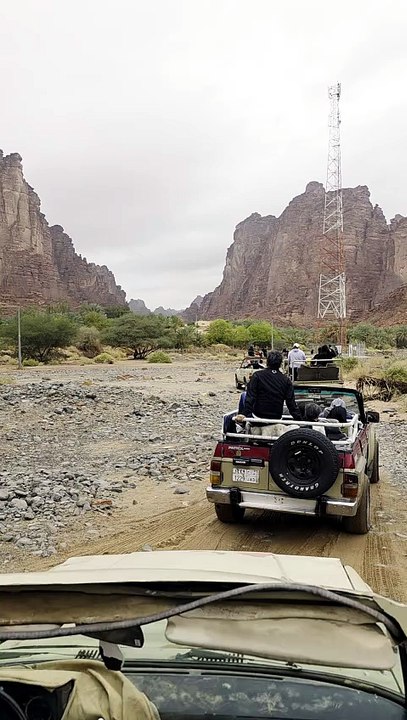 Scenic Desert Oasis of Wadi Disah with Clouds and Mountains