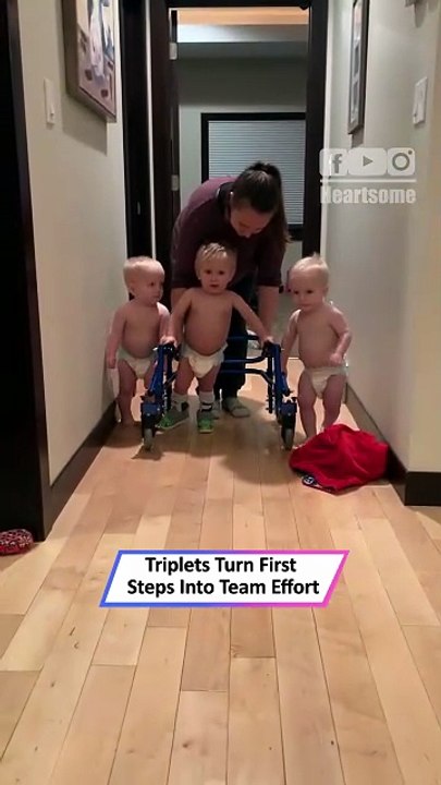 Triplet Brothers Help Baby Brother Walk for First Time Moment|| Heartsome 💖