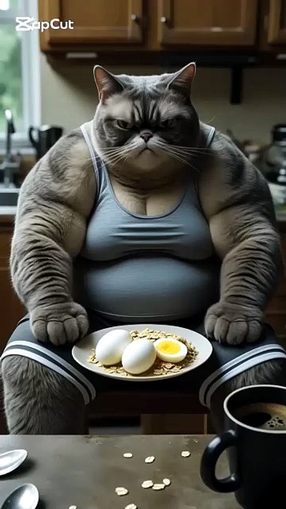 Grumpy Cat Breakfast 😾🥚  Eggs, Oats & Eternal Mood