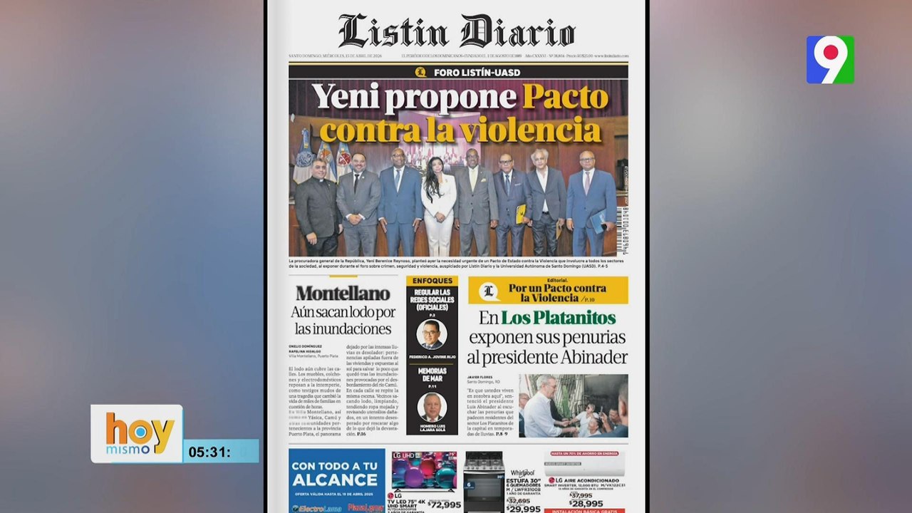Titulares prensa dominicana miércoles 15 de abril 2026 | Hoy Mismo