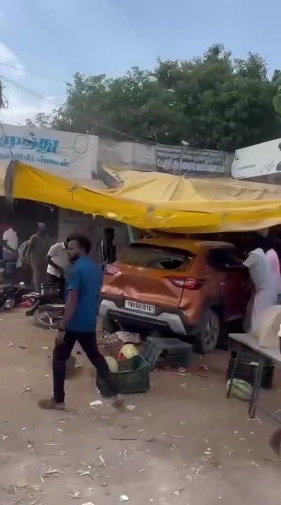 High-Speed Car Crash Destroys Shops and Bikes at Kamuthi Bus Terminus