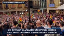 Una diputada y un afiliado de Vox sufren la violencia de los antifas en Granada y terminan llenos de pintura