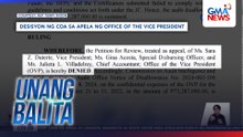 Apela ng OVP sa notice of disallowance para sa mahigit P73M na confidential funds noong 2022, ibinasura ng COA | Unang Balita