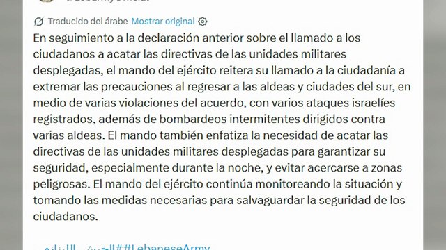El Ejército de Líbano denuncia varias violaciones del alto el fuego por parte de Israel