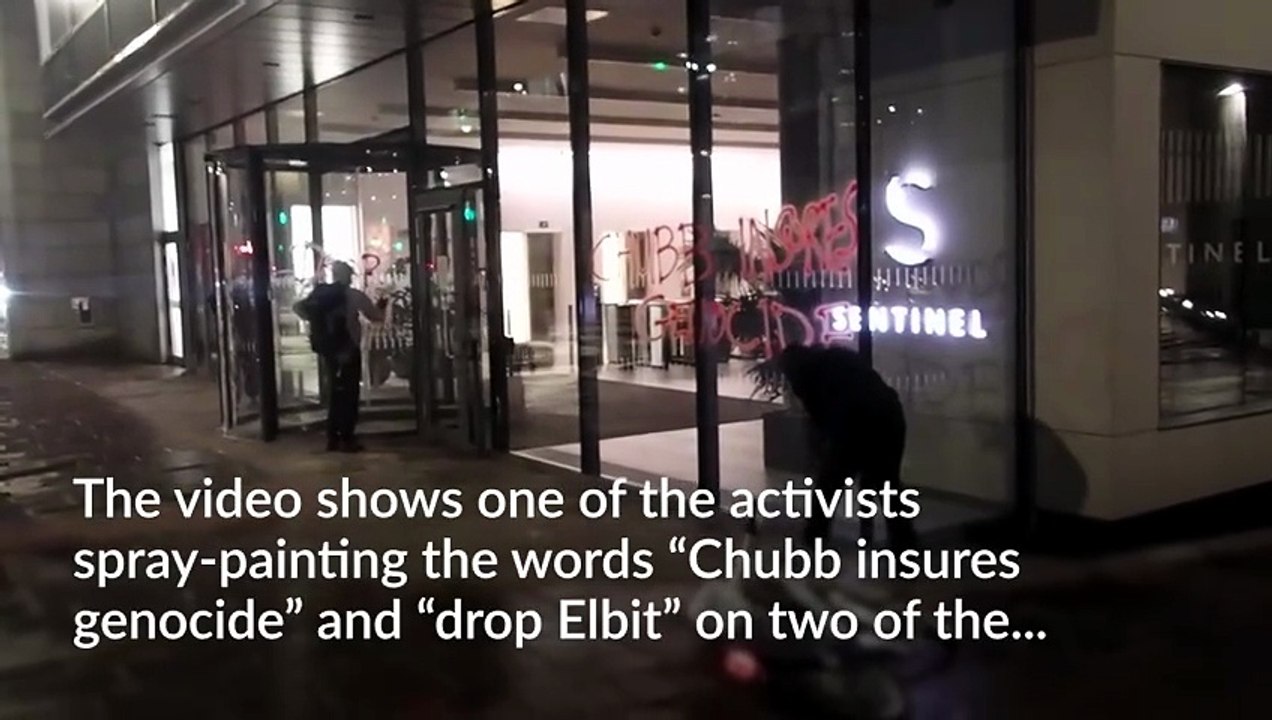 Video shows pro-Palestine activists vandalising Glasgow insurance office