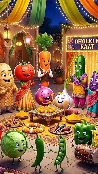 Dholki Night with Dancing Vegetables 🥕💃 | Cute Desi Animation 📝