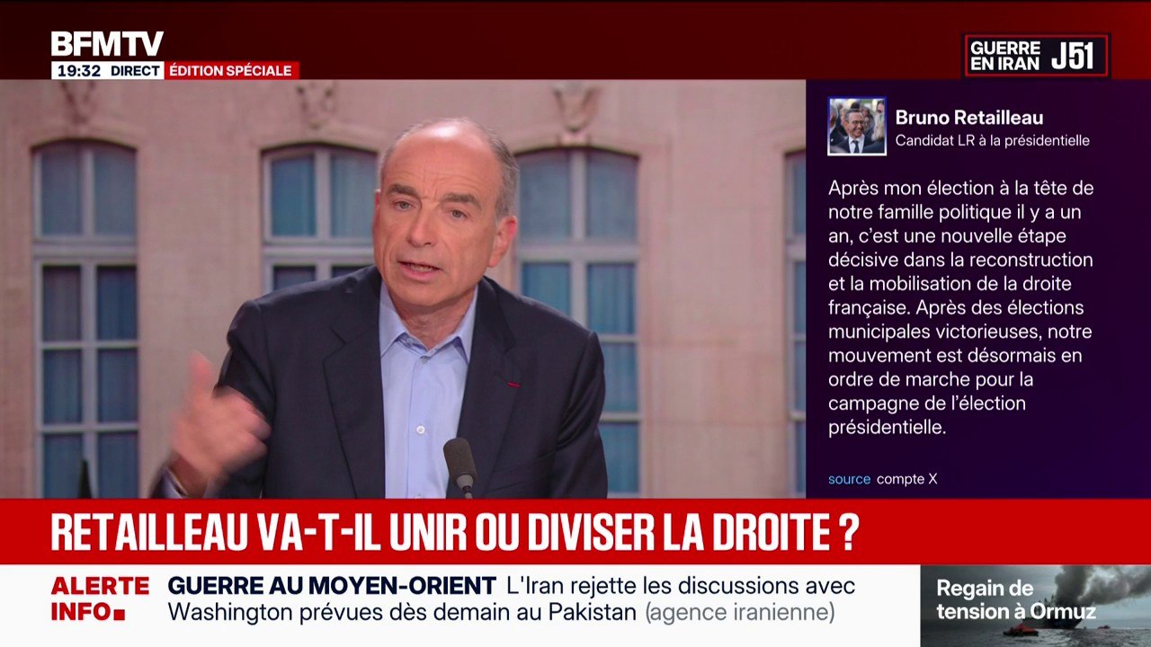 "Je serai l'artisan de la réconciliation nationale": Bruno Retailleau réagit à son élection comme candidat unique LR pour la présidentielle de 2027