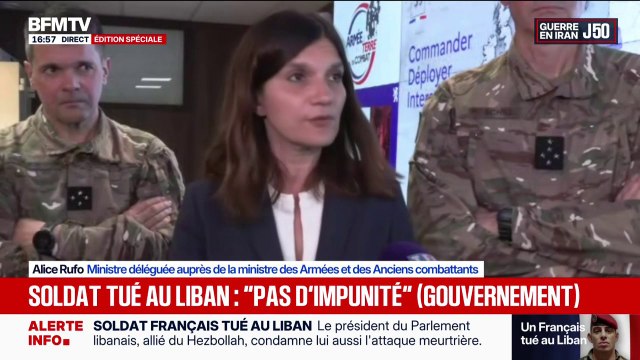 Soldat français tué au Liban: Ce qui s'est passé est inacceptable estime Alice Rufo, ministre déléguée aux Armées