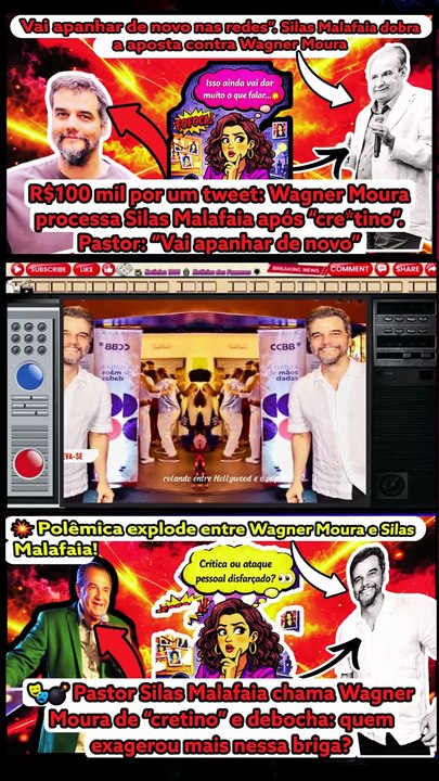 R$100 mil na Justiça! #WagnerMoura processa #SilasMalafaia após “cre*tino”. Pastor retruca: “Vai apanhar” ⚖️Notícias 100 notícias dos Famosos