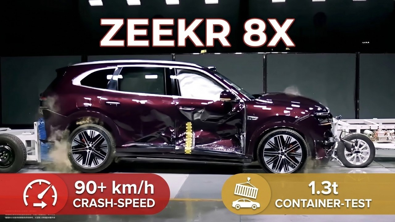 Zeekr 8X Crashtests: 1,3 t Container, 1,4 t Barriere, Seiten- und Heckcrash