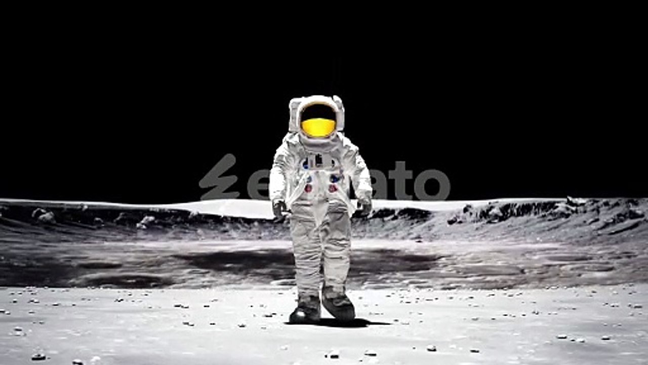 Astronaut Walking On Moon Surface In Space