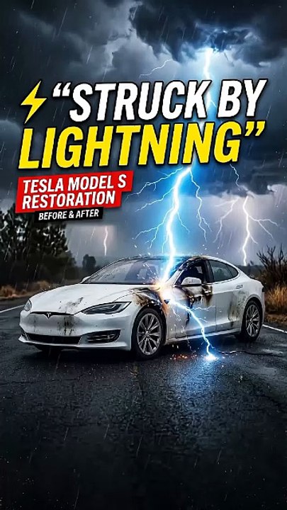 Tesla Struck by Lightning ⚡ _ Full ASMR Restoration (From Burnt to Perfect) #teslacar #restoration