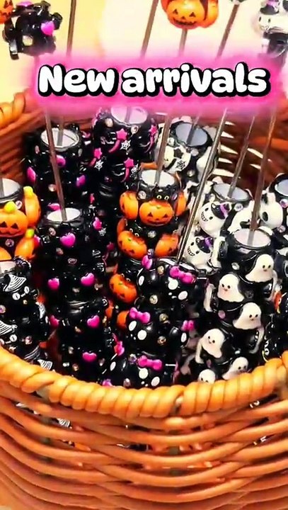 Beadable Clay Pens with Halloween Series Ornament in Various Style and AB Rhinestones