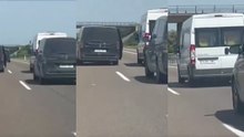 ¡Pánico en la carretera! Tres furgonetas de fanáticos de la Real Sociedad intentan mandar a la cuneta a una autocaravana por llevar la bandera de España