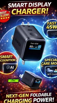 Anker Smart Display Charger | 45W Fast USB C Charger with Smart Screen & Foldable Plug