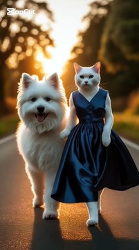 Cat & Dog Sunset Walk 🐈🐕🌅 Cute Friendship Moment